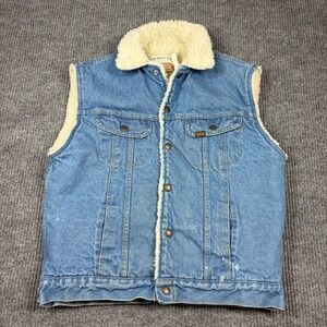 Vintage Roebucks Vest Men's M Western Wear Denim Sherpa Lined Blue Jean Trucker